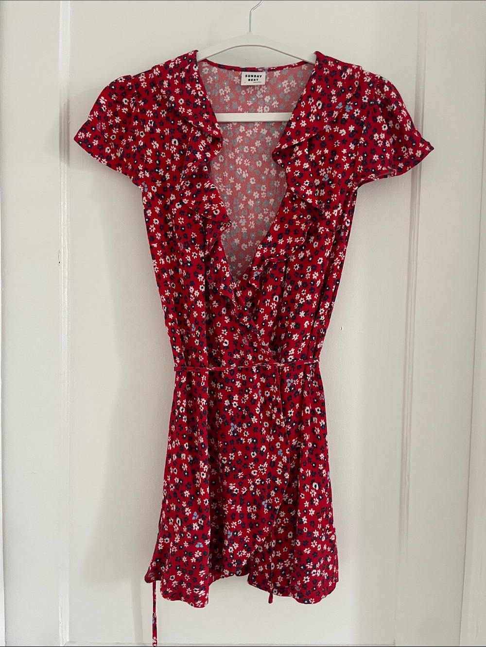Sunday Best Red White Floral Mini Wrap Dress Aritzia